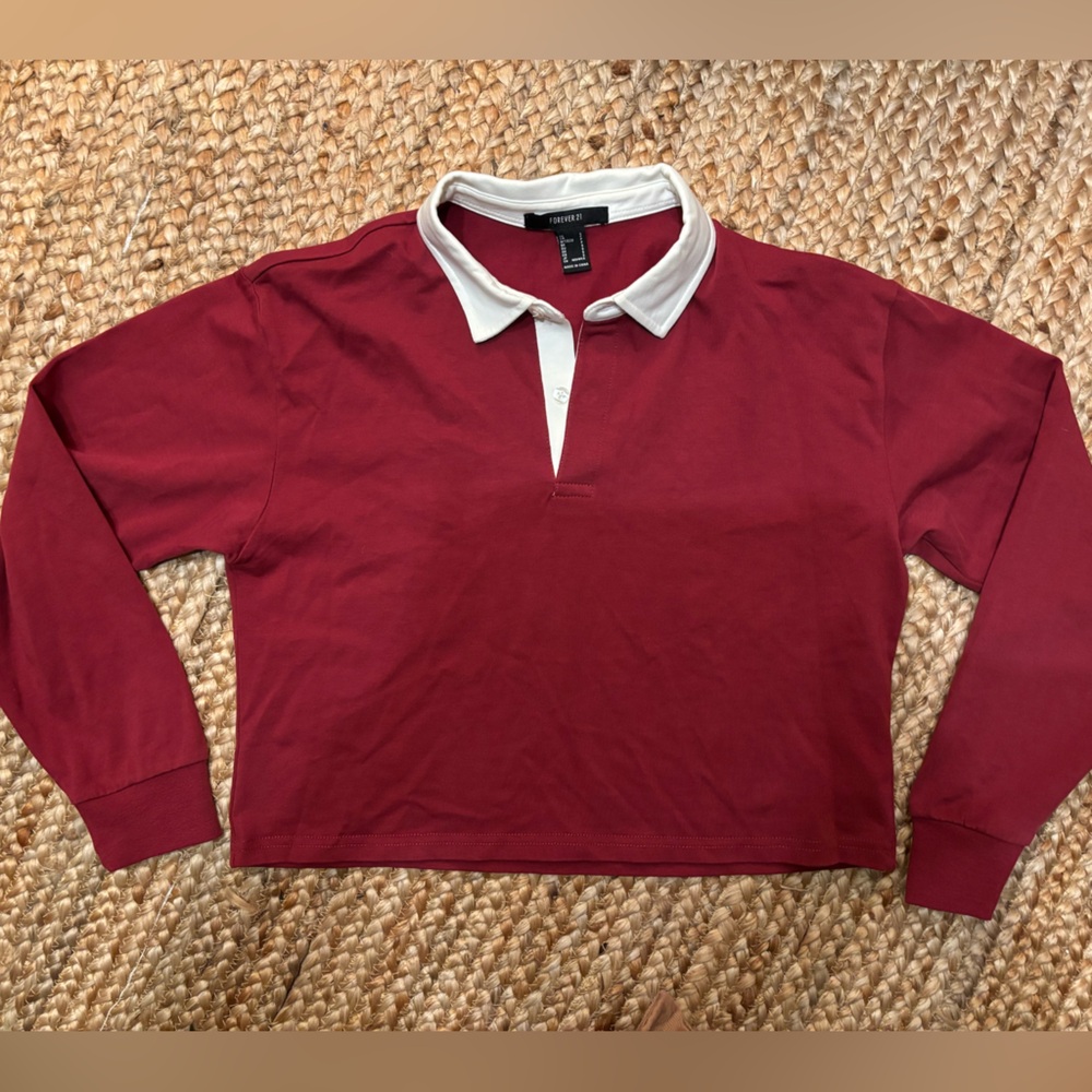 Cropped Red Long Sleeve Polo Shirt